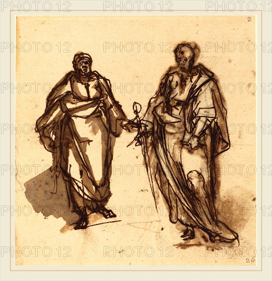 Cherubino Alberti (Italian, 1553-1615), Saints Peter and Paul, pen and brown and iron gall ink, with brown wash over black chalk on laid paper