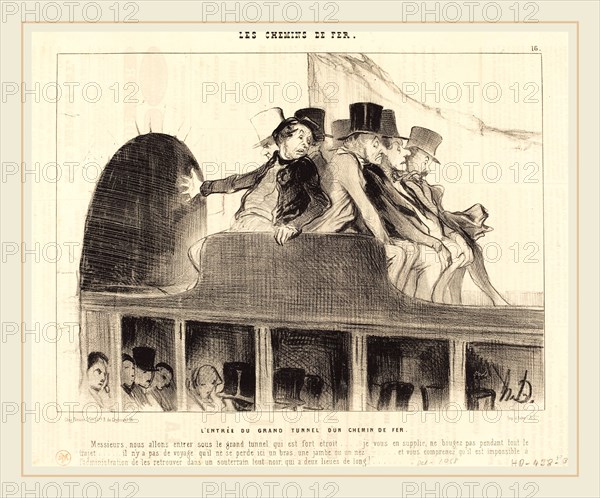 Honoré Daumier (French, 1808-1879), L'Entrée du Grand tunnel d'un chemin de fer, 1843, lithograph on newsprint