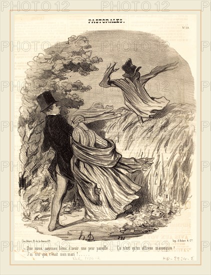 Honoré Daumier (French, 1808-1879), Que nous sommes bÃªtes d'avoir une peur pareille, 1845, lithograph on newsprint