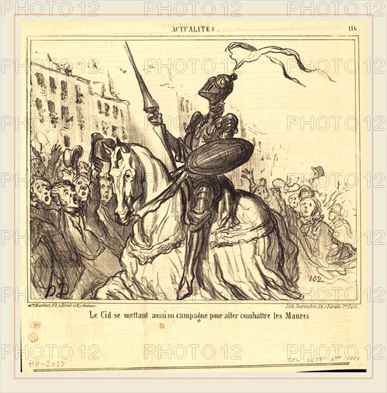 Honoré Daumier (French, 1808-1879), Le Cid se mettant aussi en campagne, 1859, lithograph on newsprint