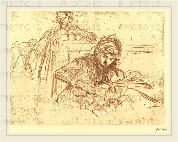 Jean-Louis Forain, Evidence at the Hearing (first plate), French, 1852-1931, 1908, soft-ground etching (zinc)