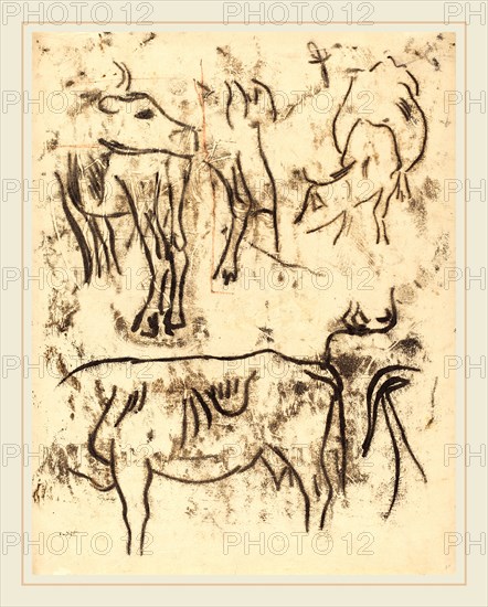 Paul Gauguin, Animal Studies, French, 1848-1903, 1901-1902, traced monotype in black on thin laid paper