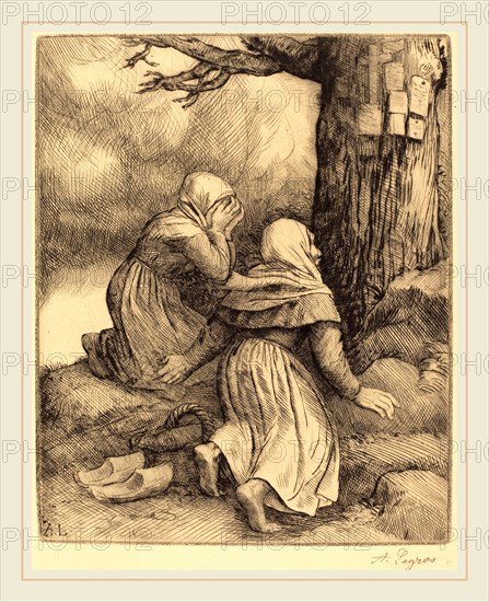 Alphonse Legros, The Tree of Salvation (L'arbre de salut), French, 1837-1911, drypoint and (etching?) on cream paper