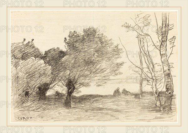 Jean-Baptiste-Camille Corot (French, 1796-1875), Willows and White Poplars (Saules et peupliers blancs), 1871, lithograph