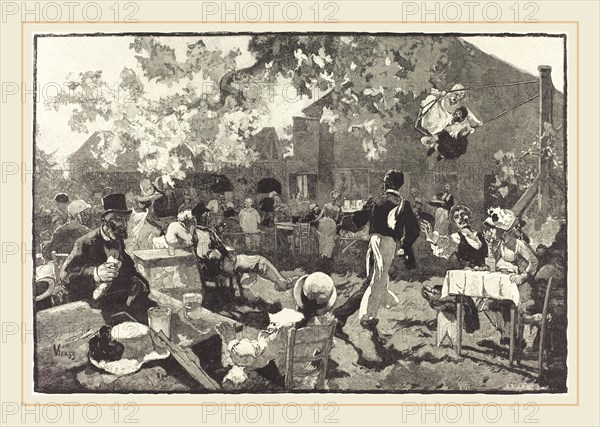 Auguste LepÃ¨re after Daniel Vierge (French, 1849-1918), Le Cabaret du Coq de BruyÃ¨re au Bois de Meudon, 1888, wood engraving