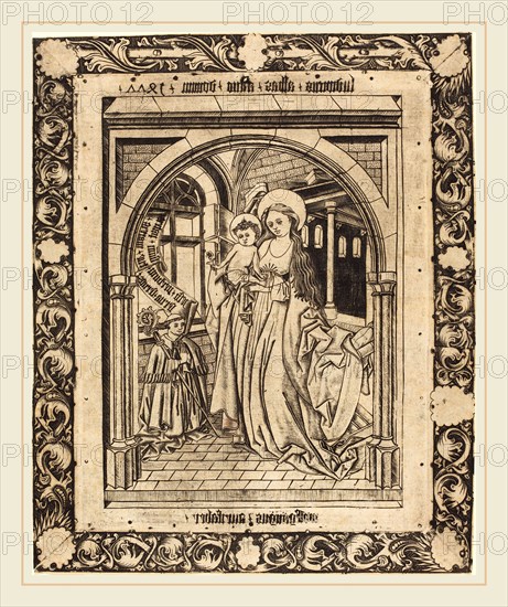 Wolfgang The Goldsmith after Master E.S. (German, active second half 15th century), The Madonna and Child with the Abbot Ludwig von Churchwalden, 1477, engraving