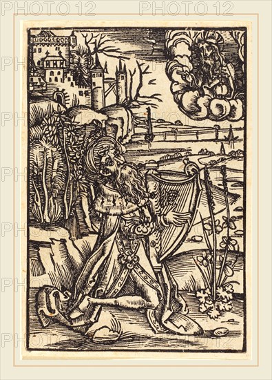 German 15th Century, David Playing the Harp, c. 1500, woodcut