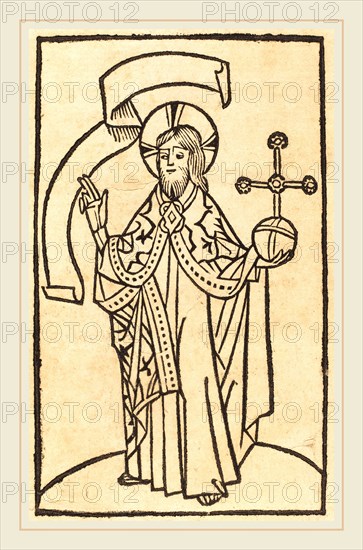 German 15th Century, Christ as Salvator Mundi, c. 1475, woodcut