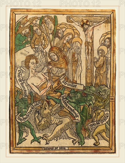 German 15th Century, The Last Agony of the Dying Man, c. 1470-1475, hand-colored woodcut