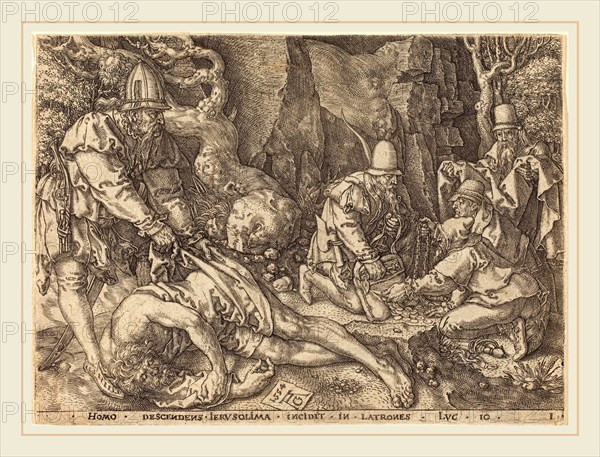 Heinrich Aldegrever (German, 1502-1555-1561), Traveler among Thieves, 1554, etching