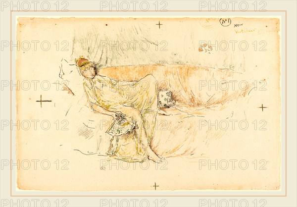 James McNeill Whistler, Draped Figure Reclining, American, 1834-1903, color lithograph