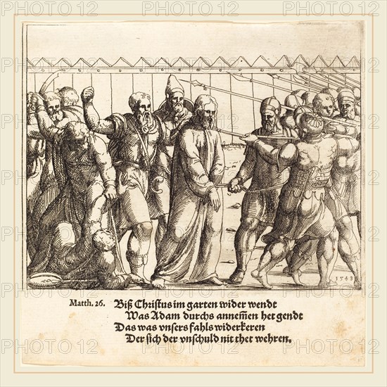 Augustin Hirschvogel (German, 1503-1553), Jesus Being Led to Caiaphas, 1549, etching