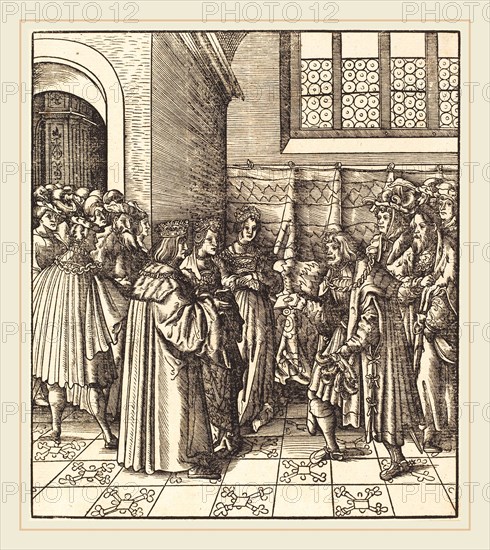 Leonhard Beck (German, c. 1480-1542), A Legation before a King, near Him Two Women Standing, 1514-1516, woodcut