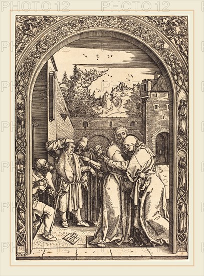 Albrecht DÃ¼rer (German, 1471-1528), Joachim and Anna at the Golden Gate, 1504, woodcut