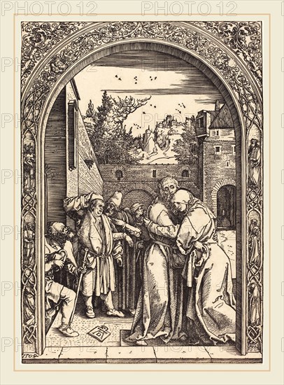 Albrecht DÃ¼rer (German, 1471-1528), Joachim and Anna at the Golden Gate, 1504, woodcut