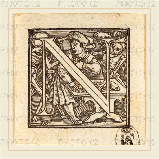 Hans Holbein the Younger (German, 1497-1498-1543), Letter N, woodcut