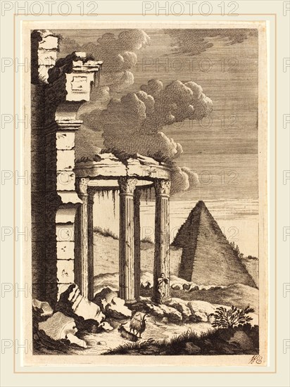 Bernhard Zaech after Jonas Umbach (German, active c. 1650), Goats before Ruins and a Pyramid, c. 1650, etching on laid paper