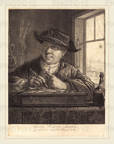Georg Friedrich Schmidt (German, 1712-1775), Self-Portrait with a Spider in the Window, 1758, etching on laid paper
