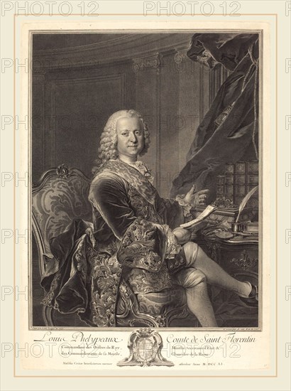Johann Georg Wille after Louis Tocqué (German, 1715-1808), Louis Phelypeaux, comte de Saint Florentin, 1761, etching and engraving