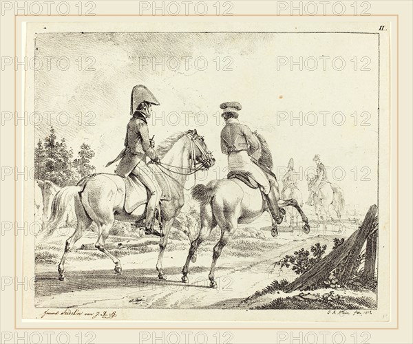 Johann Adam Klein (German, 1792-1875), Erlangen Students on Horseback, 1811, lithograph on blued wove paper