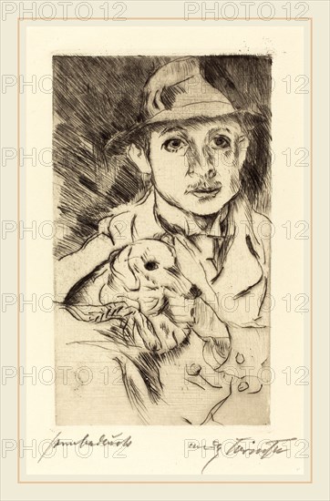 Lovis Corinth, Boy with Dog (Knabe mit Hund), German, 1858-1925, 1915, drypoint in black on wove paper