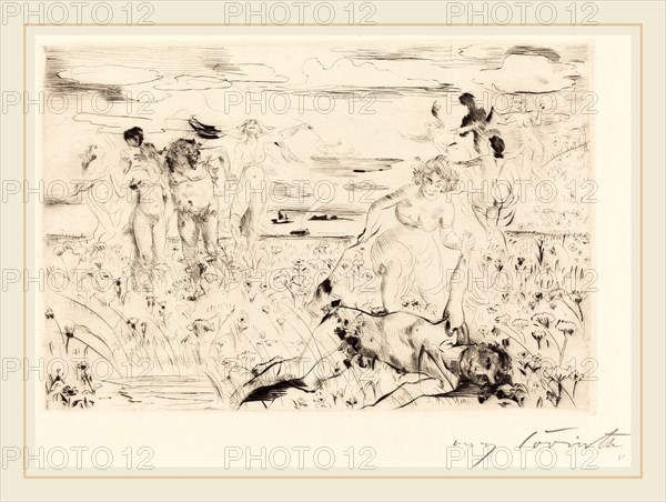 Lovis Corinth, Bacchanal (Bacchanale), German, 1858-1925, 1914, drypoint in black on laid paper