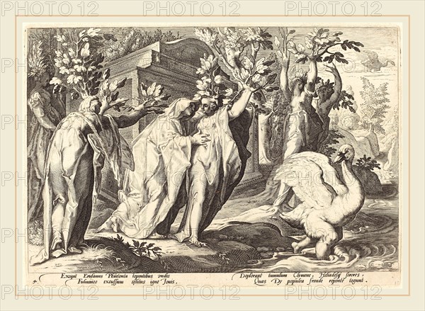 Workshop of Hendrik Goltzius after Hendrik Goltzius (Flemish, 1574-1575-after 1655), Phaeton's Sisters Changed into Poplars, engraving on laid paper