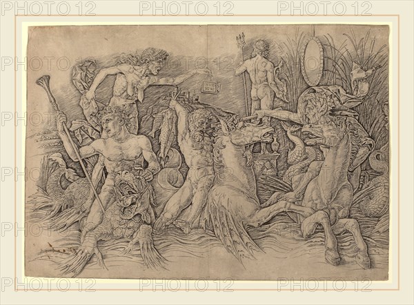 Andrea Mantegna (Italian, c. 1431-1506), Battle of the Sea Gods [left half], c. 1485-1488, engraving