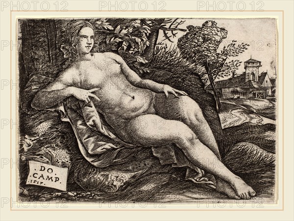 Domenico Campagnola (Italian, before 1500-1564), Venus Reclining in a Landscape, 1517, engraving