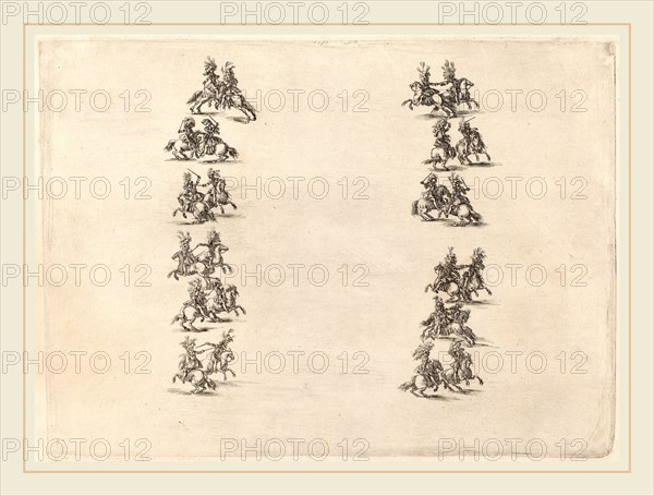 Stefano Della Bella (Italian, 1610-1664), Cavaliers Fighting in Two Columns, 1652, etching on laid paper