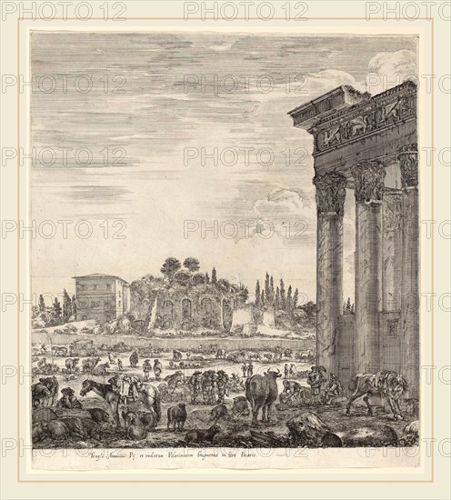 Stefano Della Bella (Italian, 1610-1664), Temple of Antonius and the Campo Vaccino, 1656, etching