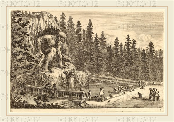 Stefano Della Bella (Italian, 1610-1664), Colossal Statue of the Apennines, probably 1653, etching on laid paper [restrike]