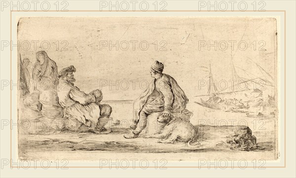 Stefano Della Bella (Italian, 1610-1664), Sailors Seated on a Bank, etching on laid paper [restrike]