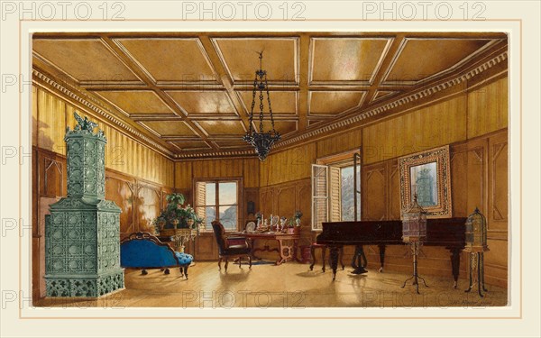Heinrich von FÃ¶rster (German, 1832-1889), The Music Room of Archduchess Margarete, Princess of Saxony, in Schloss Ambras, 1870s, watercolor and gouache on wove paper