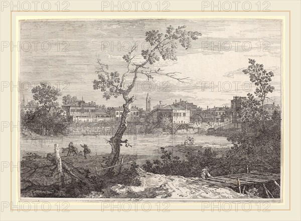 Canaletto (Italian, 1697-1768), View of a Town on a River Bank, c. 1735-1746, etching