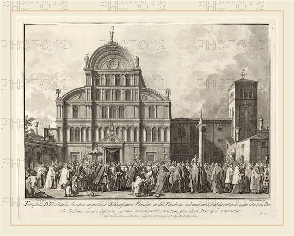 Giovanni Battista Brustolon after Canaletto (Italian, 1712-1796), Visit of the Doge to San Zaccaria on Easter Day, 1763-1766, etching and engraving on laid paper