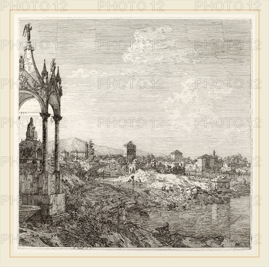 Canaletto (Italian, 1697-1768), View of a Town with a Bishop's Tomb, c. 1735-1746, etching on laid paper