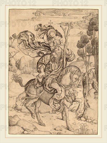 Master I.A.M. of Zwolle (Dutch, active c. 1470-1490), Saint Christopher on Horseback, c. 1490, engraving