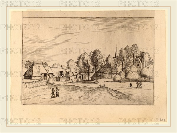 Johannes van Doetechum, the Elder and Lucas van Doetechum after Master of the Small Landscapes (Dutch, active 1554-1572; died before 1589), Country Village with Church Tower, published 1559-1561, etching retouched with engraving