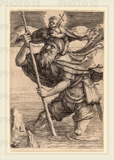 Lucas van Leyden (Netherlandish, 1489-1494-1533), Saint Christopher Carrying the Infant Christ, c. 1521, engraving