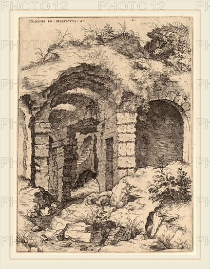 Hieronymus Cock (Flemish, c. 1510-1570), Sixth View of the Colosseum, probably 1550, etching on laid paper