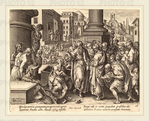 Philip Galle after Jan van der Straet (Flemish, 1537-1612), Saint Paul Heals the Lame Man at Lystra, engraving