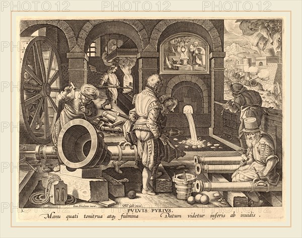 Theodor Galle after Jan van der Straet (Flemish, c. 1571-1633), Casting of Cannons: pl.3, c. 1580-1590, engraving
