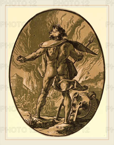 Hendrik Goltzius (Dutch, 1558-1617), Pluto, 1588-1590, chiaroscuro woodcut in sepia-ochre, green and black