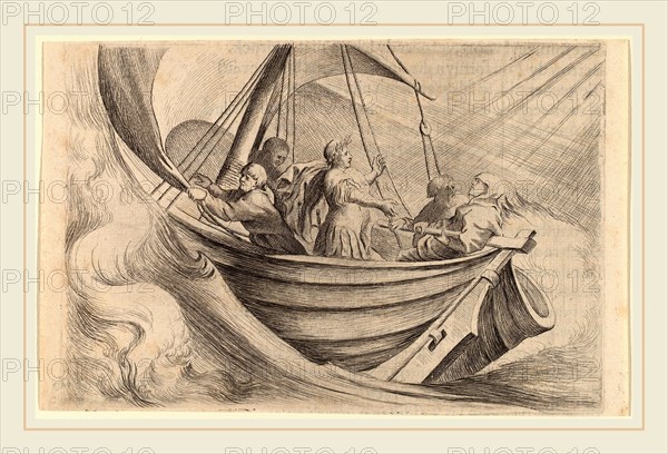 Willem Basse (Dutch, 1613 or 1614-1672), Caesar Crossing Stormy Seas, 1634, etching and engraving on laid paper