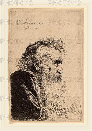 Salomon Koninck (Dutch, 1609-1656), Bust of an Old Man in Profile, Facing Right, 1638, etching