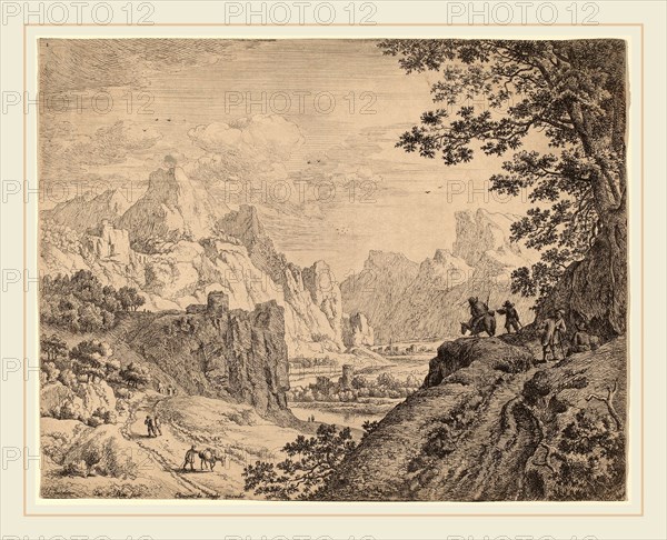 Jan van Aken after Herman Saftleven (Dutch, 1614-1661), View of the River Rhine, etching on laid paper