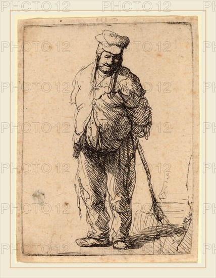 Rembrandt van Rijn (Dutch, 1606-1669), Ragged Peasant with His Hands behind Him, Holding a Stick, c. 1630, etching, with touches of drypoint