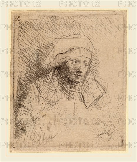 Rembrandt van Rijn (Dutch, 1606-1669), Sick Woman with a Large White Headdress (Saskia), c. 1641-1642, etching, with touches of drypoint