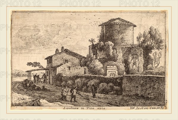 Herman van Swanevelt (Dutch, c. 1600-1655), Tomb on the Via Appia, etching